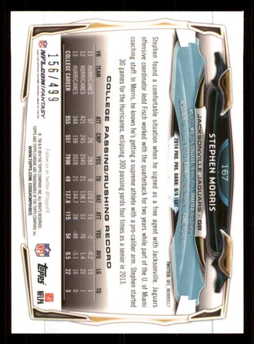 2014 Topps Chrome Camo Refractors #167 Stephen Morris /499 - Picture 2 of 2