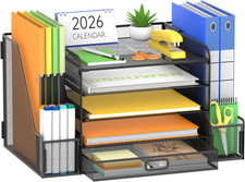 Mesh Desk Organizer with File Holder, 5-Tier Paper Letter Tray Organizer with Ma
