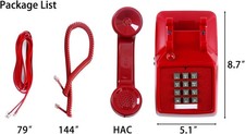 Traditional Red Landline Phone, Retro Corded Telephone Visible Ringing Indicator