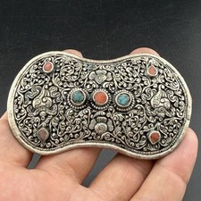 Antique Designed Double Sided Artwork Turquoise Coral Ethnic Tibetan Belt Buckle