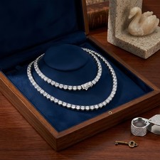925 Sterling Silver Double Strand CZ Pendant Necklace Elegant Jewelry