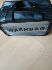 Black Faux Leather Wash Bag Travel Toiletry Bag with Carry Handles "WASHBAG"