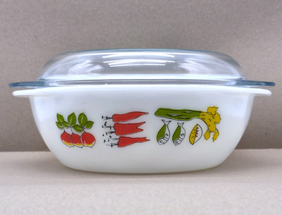 JAJ Pyrex Kasseroll mit Deckel Retro Muster Opalglas Auflaufform Vintage England