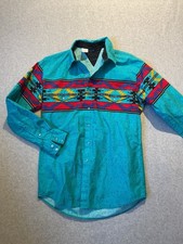 Vintage Roper Western Button Shirt Southwest Aztec Speckled Turquoise Sz Large L