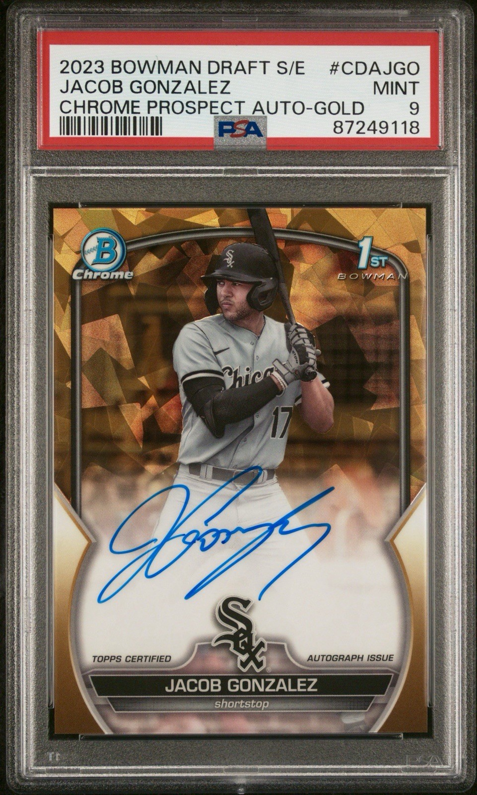 JACOB GONZALEZ 2023 1st Bowman Draft GOLD SAPPHIRE AUTO /50 PSA 9 MINT
