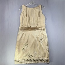 VINCE CAMUTO Dress Size 14 Khaki Pleated Top Shirred Waist Beads Embellished NWT