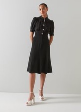 L.K. Bennett Stunning Dr Esme Black Crepe Crystal Button Dress Size 12