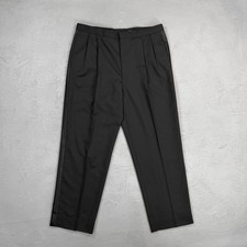 Vintage Black Wool Pleated Tuxedo Pants With Satin Stripe Fit 37 x 30
