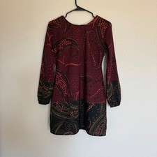 Abercrombie & Fitch Burgundy Paisley Long Sleeve Mini Dress XS Boho A-line Print