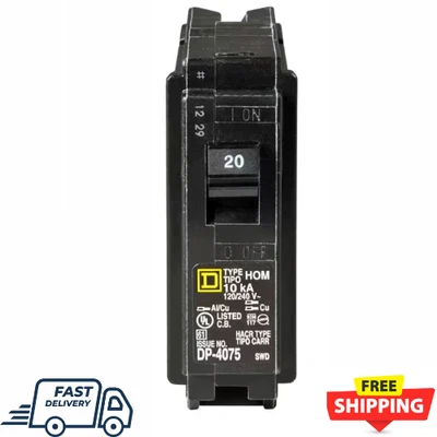 BRANDED Homeline 20 Amp One-Pole Circuit Breaker HOM120CP, Square D Breakers 120/240 VAC