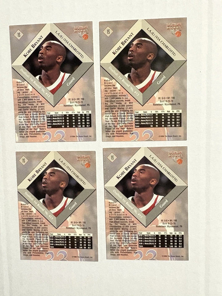 1996 Score Board Basketball Rookies Kobe Bryant #15 (RC) Lot Of 4 - Image 2 of 2