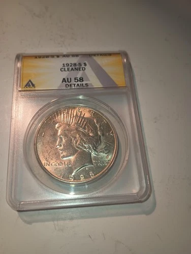 1928-S Peace Dollar ANACS AU58 details Silver $1