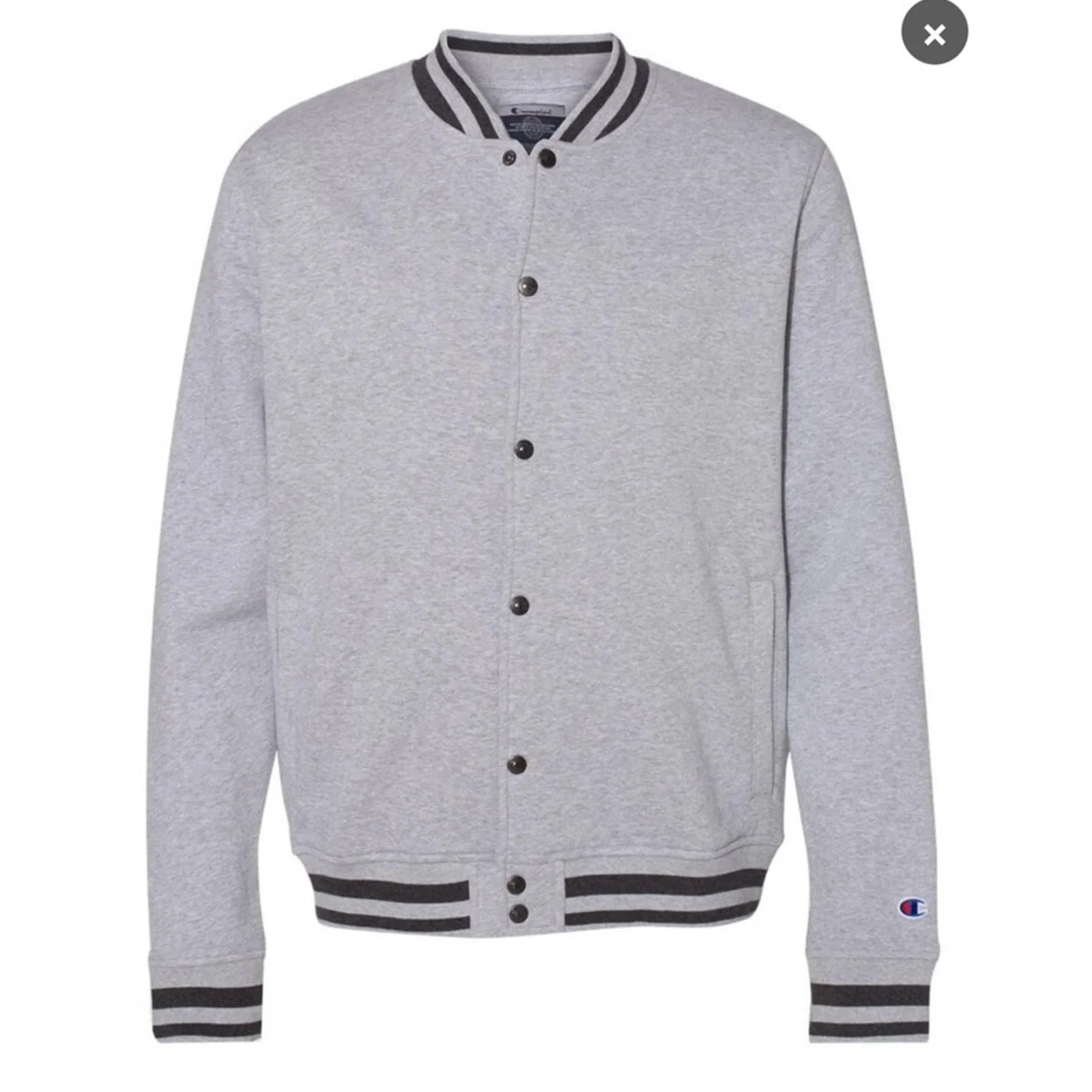 New Champion Mens Lt Gray Snap Up PolyCotton Athletic Wear Varsity Bomber Jacket image 1