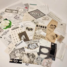 50 pc black white gray junk journal paper pack vintage paper ephemera lot Q3