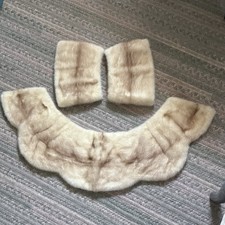 Vintage Genuine Mink Fur Collar 2 Cuffs Set Beige Honey Brown