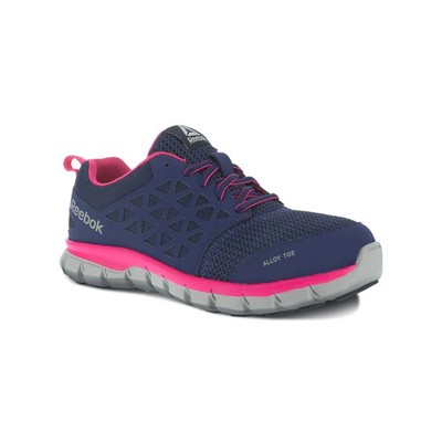 Reebok Work Women's Sublite Cushion Alloy Toe Athletic  Navy and Pink - 5 Wide