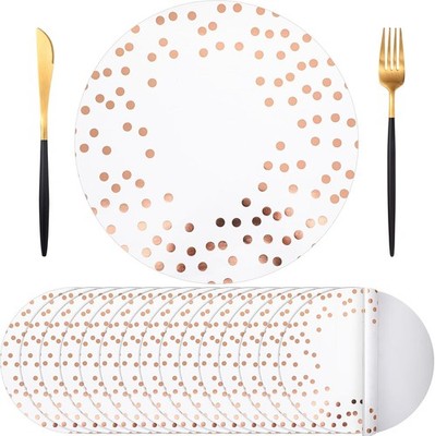 50 Pieces Disposable Paper Table Mat Rose Gold Dot 12 Inch Round Place Mats for