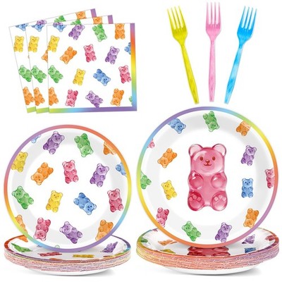 96PCS Candy World Party Paper Plates and Napkins Set for Candy Bear Party Pap...