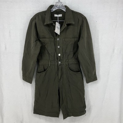 NWT But Shortened MANGO  Green Long Sleeve Denim Shorts Jumpsuit Small See Pics