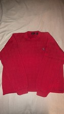 IZOD Red Knit Cotton Crewneck Pullover Sweater XL Logo Accent