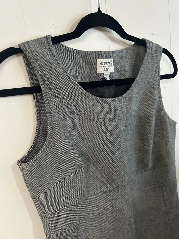 ESPRIT 90s/2000s Wool Tweed Pencil Midi Shift Dress Size 4 Career Grey Pockets - Image 3 of 4