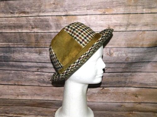 Vintage Dobbs 7 1/8 Olive Green Red Wool Tweed Suede Fedora Hat Buckle Band 60s