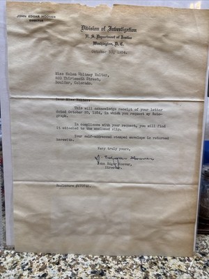 John Edgar Hoover Originally Autographed Document 1954