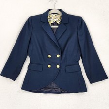 Cremieux Jacket Womens 2 Navy Blue Double Breasted Gold Button Blazer Classic