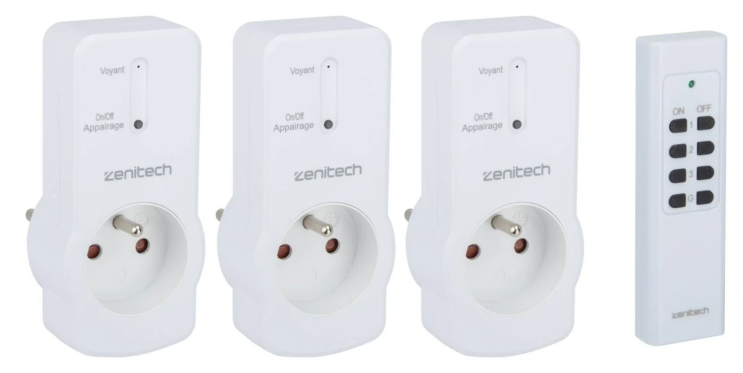 Pack 3 prises télécommandées 2300W domotique intérieure sans fil portée 30m