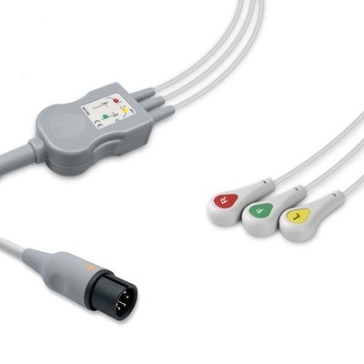 Compatible 3-Lead One Piece ECG Cable with Snap End for AAMI IEC (1Pc)