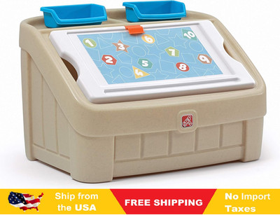 Step2 2-in-1 Toy Box & Art Lid,Kids Toy Storage Bin & Organizer,2+ Years Old,Tan
