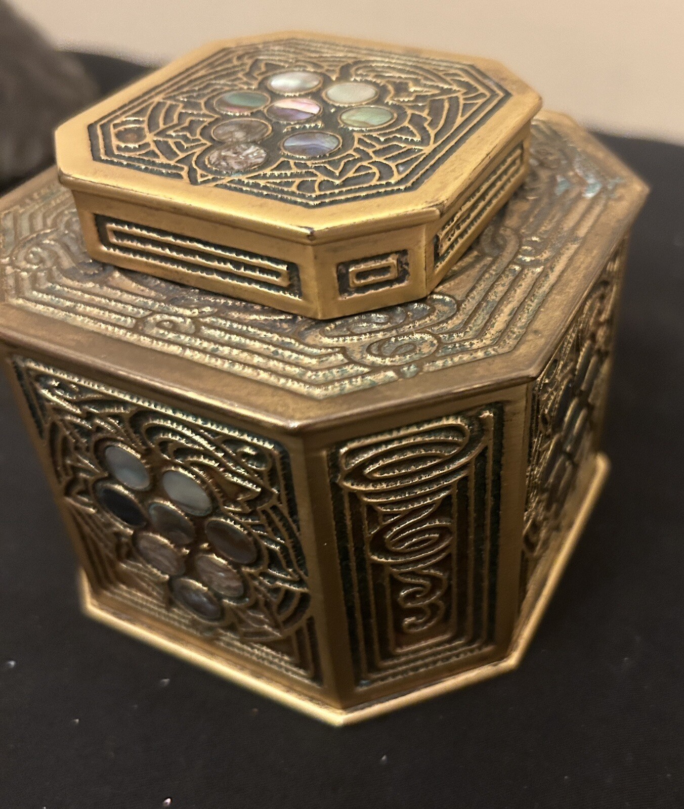 TIFFANY STUDIOS NY 1157 Art Nouveau Bronze Abalone Desk Inkwell | eBay