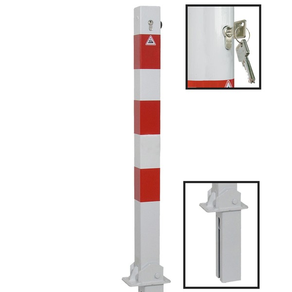 Absperrpfosten Herausnehmbar Klappbar 70 X 70 Mm Weiß Rot Profilzylinderschloss-image