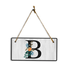 B Flower Decor 5x10 Hanging Wall or Door Sign  Alphabet Letter Room Decoration
