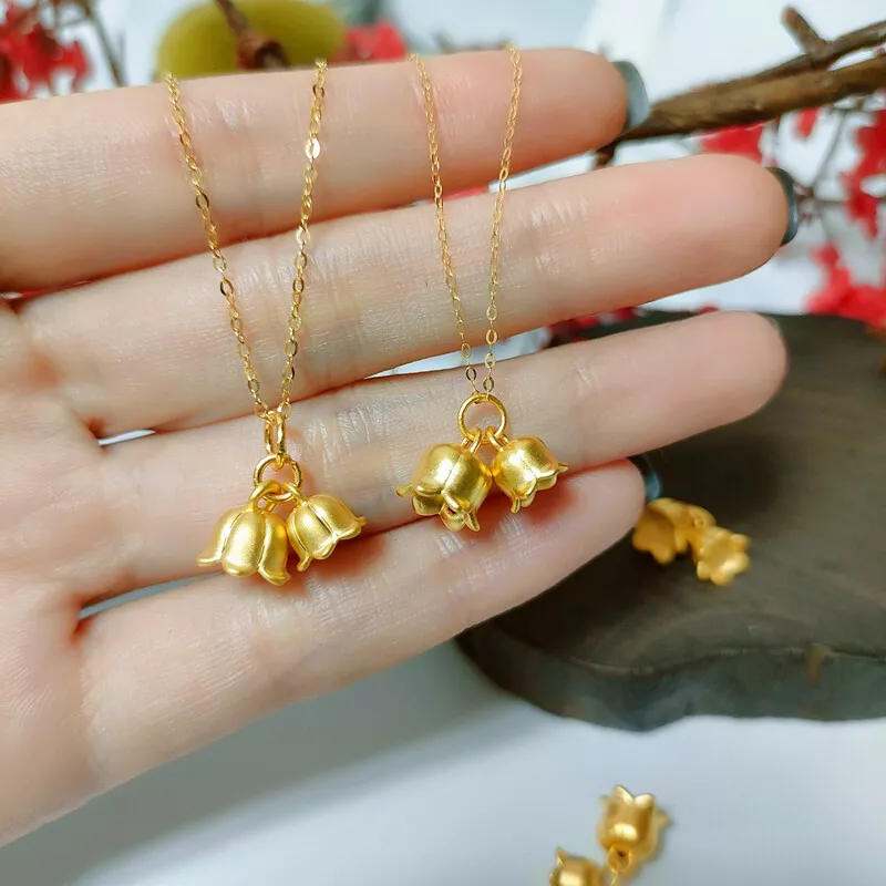 PANTOFOLA D’ORO 1pcs Ciondolo donna oro giallo puro 999 24K fiore orchidea portafortuna 3D 0 5 0 7g