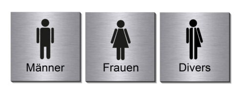 3er Set-Männer-Frauen-Divers-Alu-Edelstahl-Optik-WC-Schild-10x10cm-Hinweisschild - Bild 1 von 2