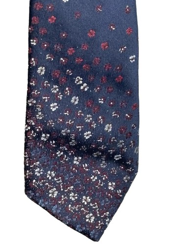 Vintage Gianno Florence Italian Men's Silk Tie - Navy Blue with Flower Design - Picture 2 of 7