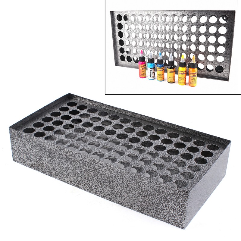 Tattoo Ink Bottle Holder 78 Holes Metal Vertical Display Stand Organizer Rack