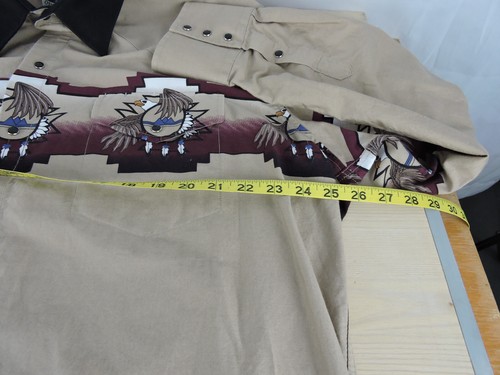 Camisa Occidental Cumberland Outfitters XXL Caqui Estampado Azteca LS Negro Perla Broches - Imagen 6 de 15