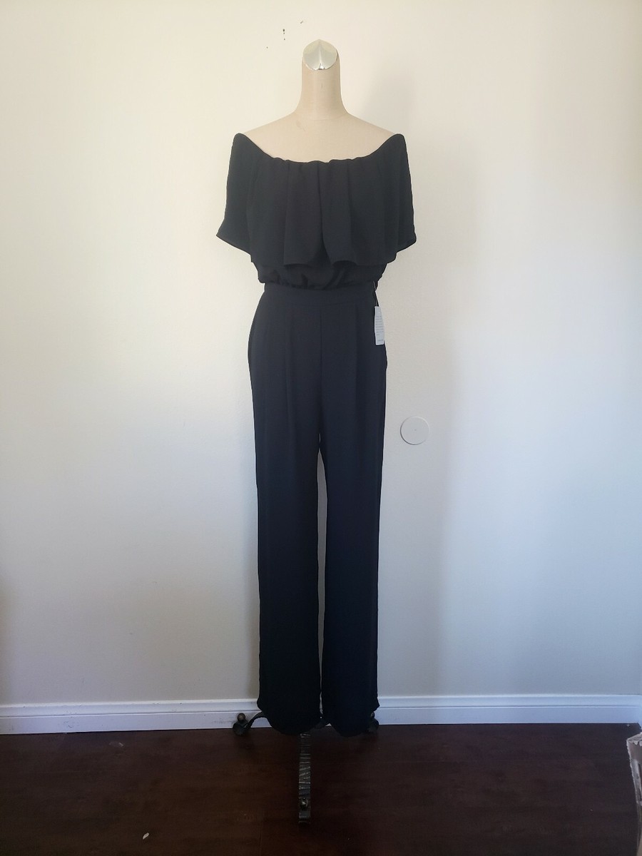 Vince Camuto Womens Moss Crepe Off The Shoulder Jumpsuit in Black