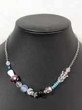 Unique Mushroom Star Crescent Moon Skull Beaded Necklace 15 in