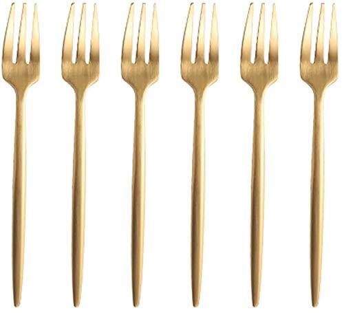 Gold 18/10 Stainles Steel Cake Forks Set 3 Tines Fruit Salad Fork Slim Cutlery F