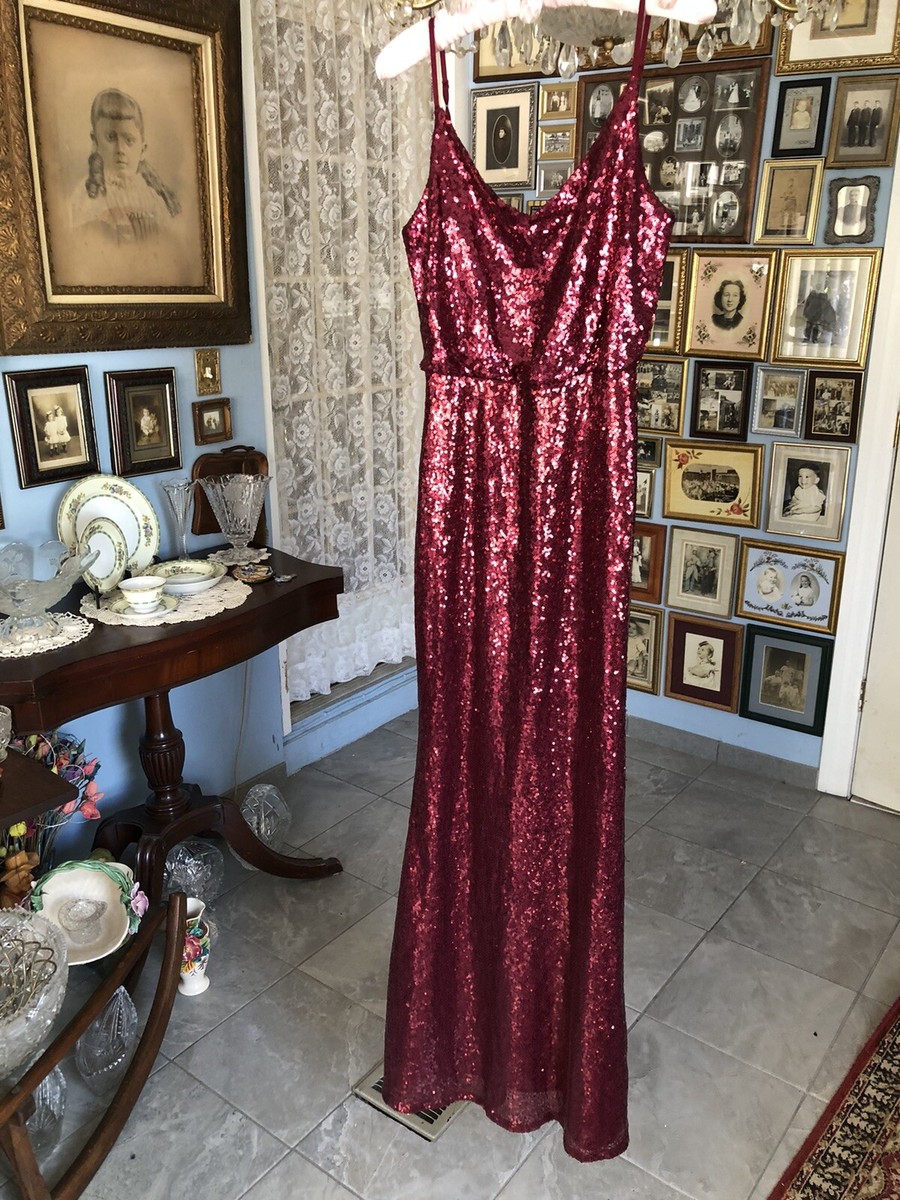 fitted lace wedding dress Red Sequin Plunge V Backless Mermaid Maxi Dress with Slit main image 1