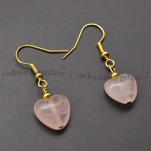 Natural Pink Rose Quartz 12mm Heart Gems Beads Necklace Bracelet Earrings Set - Picture 14 of 16