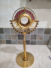 ancien Ostensoir religieux MONSTRANCE laiton doré début XXème 