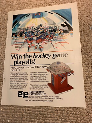 Original 1983 11- 8 1/4  Face Off Hockey  arcade  game AD FLYER