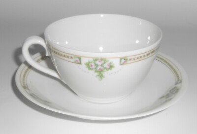 Weimar Porcelain China Green Laurel & Swags w/Pink Roses & Gold Cup & Saucer Set
