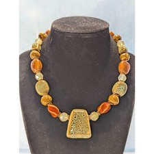 Ceramic Bead Necklace Reds, Greens, Blues and Yellows.