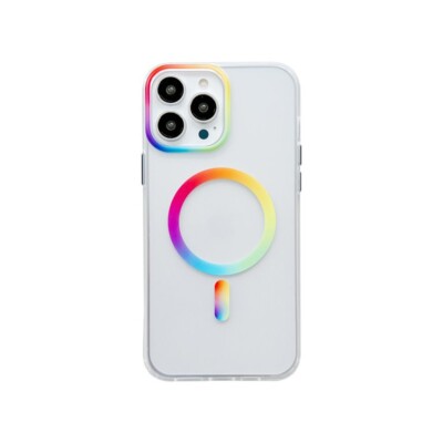 Funda para telefono lphone 14 pro. Transparante con colores de arcoiris.