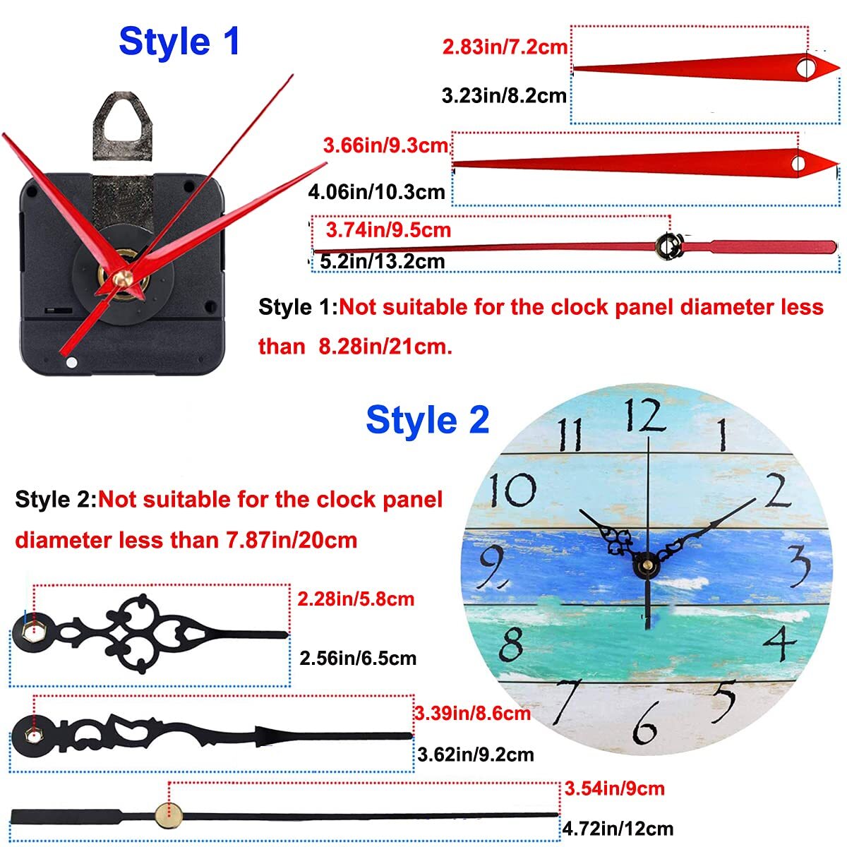 2 Pack Non Ticking Wall Clock Movements Mechanism with 4 Pack of Hands Kit
